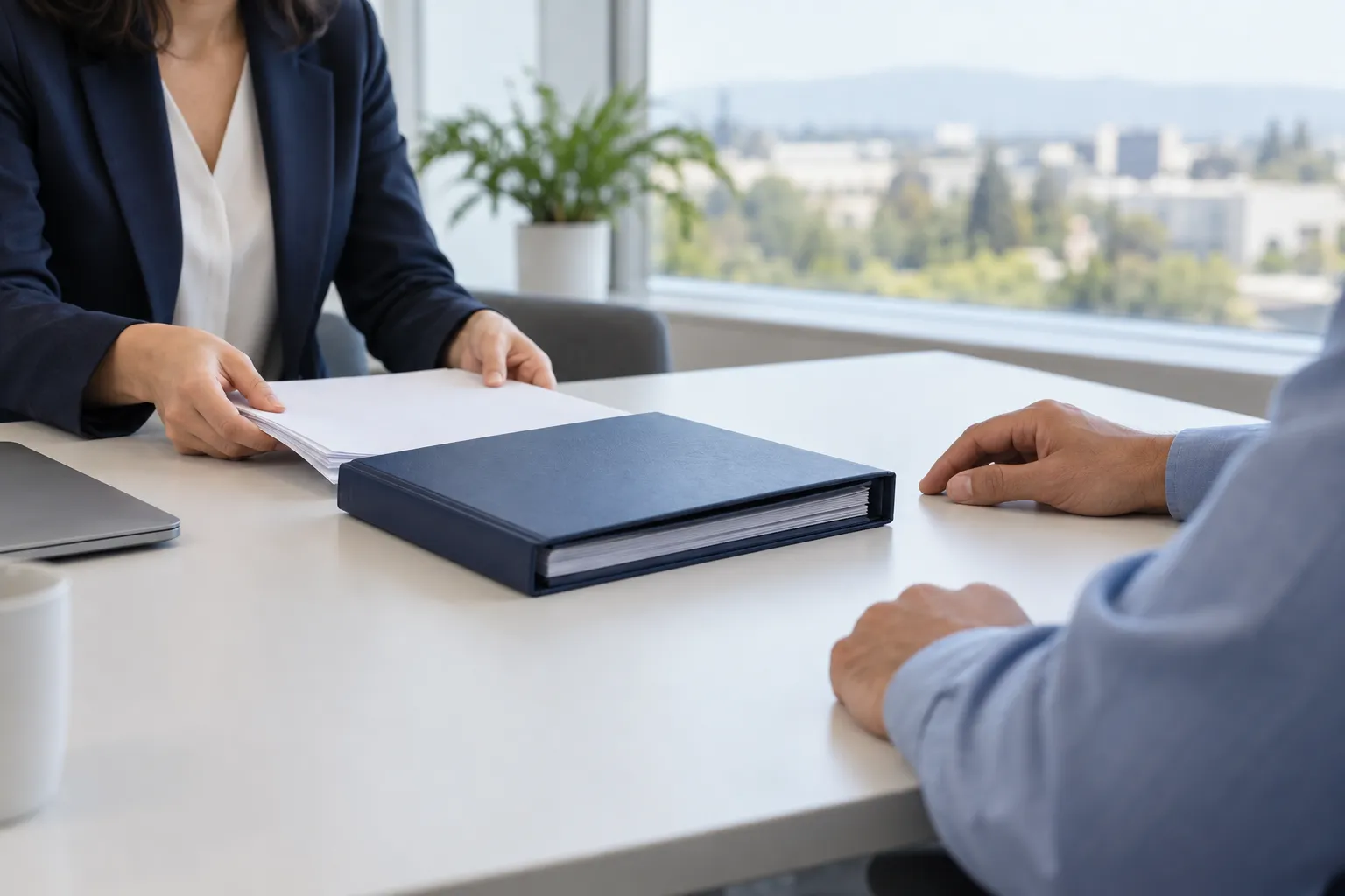 Business professional reviewing documents at a desk beside a clock, symbolizing urgent response